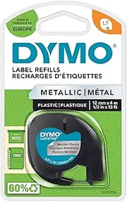 DYMO Original LetraTag Metallic Label Tape | Black on Metallic Silver | 12mm x 4m | Self-Adhesive Labels | for LetraTag Labelling Machine