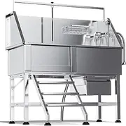DYTREND Dog Washing Station for Home, Professional 46" Stainless Steel Dog Bathing Station, Height Adjustable Dog Grooming Tub w/Stair, Storage Drawer, Upgrade Parts(Left Stair)