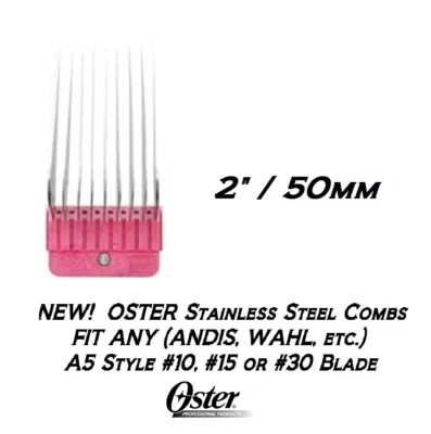 OSTER STAINLESS STEEL Blade GUIDE 2" COMB*Fit A5,A6,Andis AG,AGC,Wahl KM Clipper