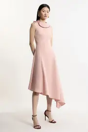 Tall Soft Tailored Tipped Fluid Asymmetric Hem Midi Dress