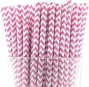 Pack of 150 Baby Pink Chevron Biodegradable 4-Ply Paper Drinking Straws (Compostable, Non-Toxic, BPA-Free)
