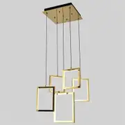 Vencha Dahli Modern Metal Square Geometric 5 Light LED Pendant Light - Gold - 3000K Warm White