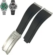 RAYESS Curved End Metal Link Rubber Watchband 20mm for Rolex Daytona GMT Slide Lock Buckle Submariner Silicone Sport Watch Strap (Color : 70mm 70mm, Size : Rose Gold)
