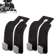 2 Pcs Car Seat Double Hooks, Leather Seat Back Organizer Hanger, Storage Organiser Metal Hook, Multifunctional Auto Headrest Hook for Mobile Phone Holder, Bags, Umbrella, Purses, Cups, Handbag (Black)