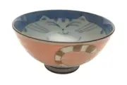 Pink Blue Porcelain 4.5 inch Bowl Maneki Neko Lucky Cat Made in Japan 2485