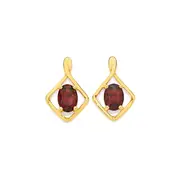 9ct Gold Garnet & Diamond Stud Earrings in Red
