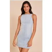 Light Blue Racer Neck Denim Mini Dress, Light Blue