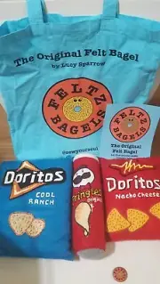 Lucy Sparrow Pringles Chips Doritos X2 Pin Totebag 2023 Feltz Bagels Art NYC NEW