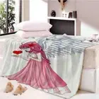 Pink Feather Star Light Lines 3D Warm Plush Fleece Blanket Picnic Sofa Couch