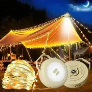 Camping String Lights Reel, Outdoor Portable Stowable String light, 10M Retractable LED Light for Outdoor Decor, 1Pack (Khaki)
