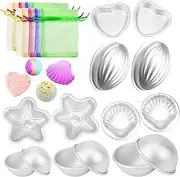 14 Pieces Bath Bomb Moulds, Bath Bombs Making for Bath Bombs Yourself, Conch Starfish Half Balls Heart Scallops Bath Bomb Mould with Organza Bag, DIY Bath Bombs for Soap Making