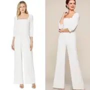 NWT $149 Adrianna Papell Women's 16 Ivory Scalloped Knit Crepe Jumpsuit