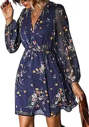 [CUPSHE] Women's Floral Print Chiffon A-Line Mini Dress Long Peasant Sleeves