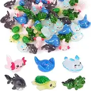 NQEUEPN 60pcs Mini Resin Marine Animal Figurines, Mini Ocean Figurines Resin Marine Animals Axolotl Crocodile Turtle Shark Sea Slug Miniature Ocean Animals for Dollhouse Garden Decor