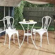 3 Piece Bistro Set Cast Aluminium White Patio Bar Sets