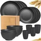 16Pcs Wheat Straw Dinnerware Dinner Set Unbreakable Reusable Plates Dishes Bowls