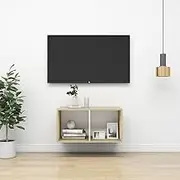 Wall Mounted TV Stand Sonoma Oak and White, Storage Media Console for Living Room, Bedroom, Entertainment Center, Shelves & Cabinets