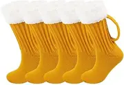[Jaksairos] 5/10 Packs Fuzzy Slipper Socks Coarse Wool Socks 3D Beer Mug Socks Autumn Knitted Slipper Foot Cover Floor Socks