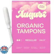 August Regular Tampons - 24-Pack 100% Organic Cotton Tampons for Women and An