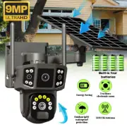 9MP WIFI Solar Powered Security Dual Lens Cameras Wireless CCTV Outdoor Home HOT