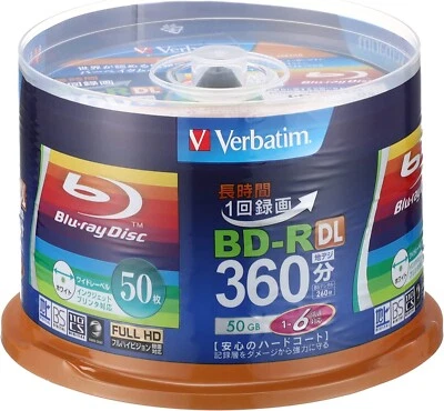 Verbatim Blank Blu-ray Discs 50GB BD-R 50 pcs For Single Recording VBR260RP50SV1