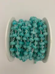 Amazonite Faceted Chain | Natural Amazonite Beads on Silver Plated Wire Chain |
