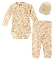 [Mini Rodini] Mini Rodini Baby bodysuit, leggings, and beanie set M 3 beige