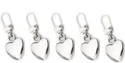 5 Pcs Silver Heart Shape Zipper Pull 5 Pieces Detachable Cute Creative Zippers R