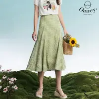 在飛比找momo購物網優惠-【OUWEY 歐薇】夏日輕甜格紋縲縈魚尾裙(淺綠色；S-L；