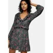 Topshop pink and black micro flower mini dress NWT size 8