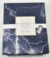 Pottery Barn Teen Storm Glow in the Dark Twin Duvet Cover Blue Lightning NWT!
