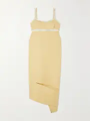 [Sacai] Sacai - Asymmetric Paneled Wool-crepe And Chiffon Midi Dress - Yellow - 4 4 Yellow