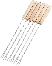 6pcs Stainless Steel Fondue Forks Cheese Fondue Sticks Smore Sticks with Wooden Handle Heat Resistant for Chocolate Cheese