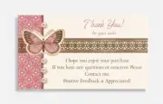 100 Thank You Cards for eBay Your Purchase Order Lace Butterfly