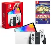 NEW Nintendo Switch OLED 64GB White + 2in1 Wheel of Fortune & Jeopardy Game