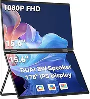 MINISFORUM 15.6'' Dual-Screen Portable Monitor, 1080P FHD USB-C/HDMI Laptop Screen Extender, 45% NTSC ΔE<1,180° Rotation, Foldable Portable Monitor, Built-in Speakers (Mac/Win)