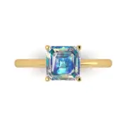 2.0 ct Asscher Cut Moissanite Gemstone Soliaire Engagement Ring, Yellow Gold