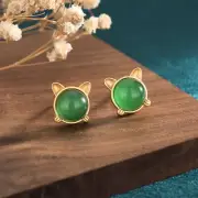 Chinese Style Retro Ear Studs Ancient Method Gilt Inlaid Agate Cat Earrings