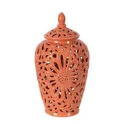 Belle Positano Ceramic Ginger Jar Storage w/ Lid Decor Large 43x23cm Orange
