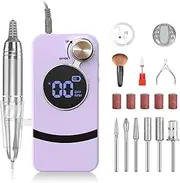 LIAN Professional Nail Drill Machine 35000RPM Electric Nail File Portable Efile for Acrylic Nails Gel Polishing Removing Cordless E File with Bits for Home and Salon Use (Purple)