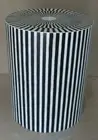 Bone Inlay Geometric Design Round Side Table Stool Black and White