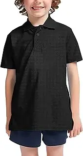 [Hat and Beyond] Youths Polo Shirts Plain Button Short Sleeves Knit Boys Girls Casual (10, Black)