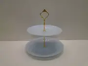 Fire King BLUE SWIRL 2 TIER TIDBIT DESSERT TRAY GOLD TONE HARDWARE