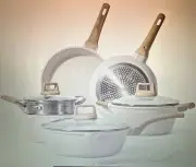 Pots and Pans Set Nonstick White Granite Induction Kitchen Cookware Sets 10 Pcs