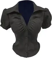 [SISKIN] Black Button Up Shirt Women, Blouses for Women Dressy Casual, V Neck Tops for Women, Compression Shirt Women