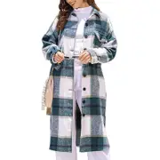 Nevenka Womens Lapel Plaid Wool Blend Coat Long Jacket-Dark Green