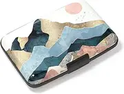 [Atufsuat] Credit Card Holder, Mini Aluminum Card Wallet RFID Blocking Slim Metal Hard Card Case for Women Men, Watercolor Sunset, Compact