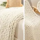 NEW West Elm Boho Chunky White Cable Knit Throw Blanket Bedding - 60" x 40"