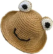 [COLLBATH] Handmade Boys and Girls Sun Hat Frog Bucket Hat for Girls Outdoor Fun Sun Safety Khaki