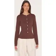 Mocha Compact Knit Peplum Cardigan, Mocha